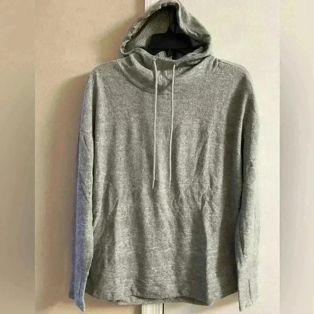 ZYIA Active Heather Grey Hooded Sweatshirt Thumb Holes Small